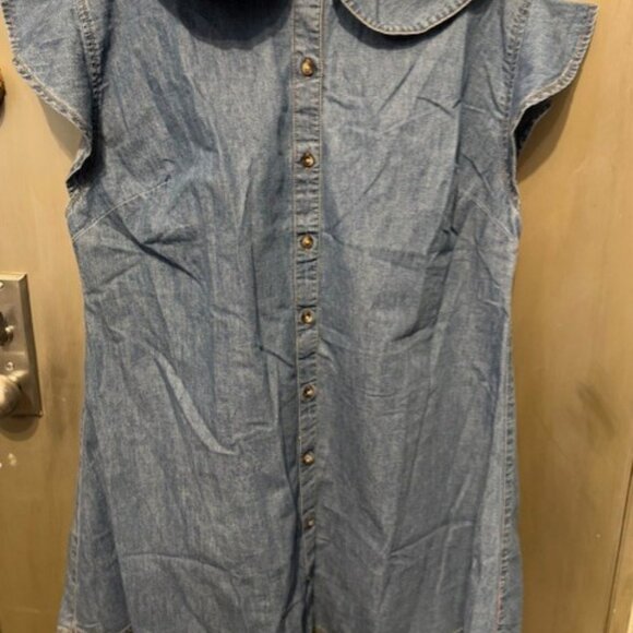 Miss Selfridge denim babydoll shirt mini dress in blue chambray - Picture 15 of 16